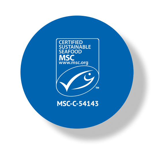 Certified Sustainable Seafood MSC logo on a circular blue background