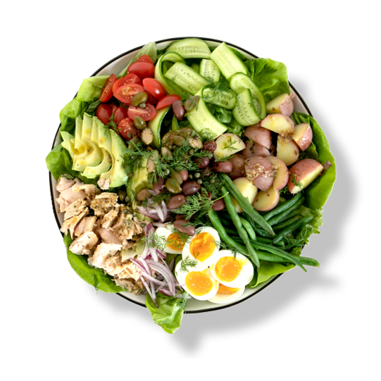 Top view of a bowl of tuna salad